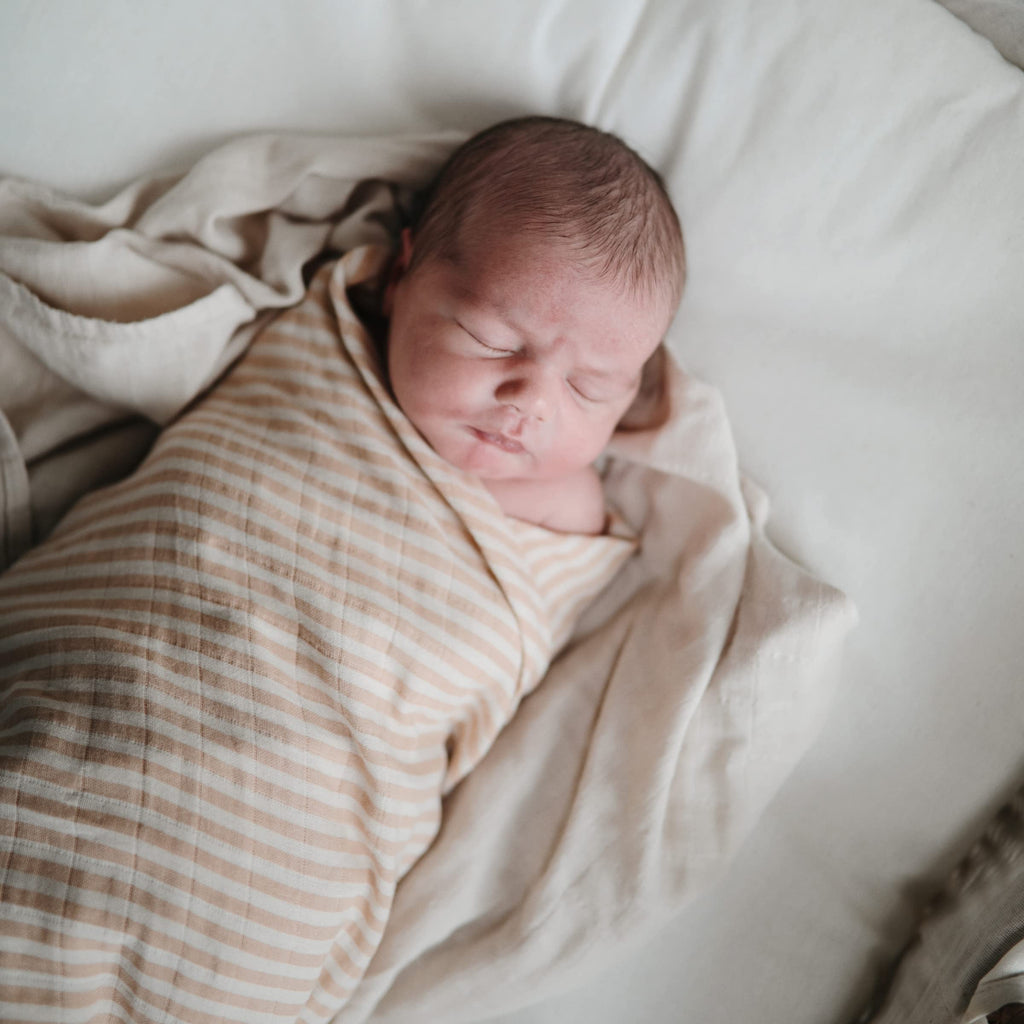mushie Muslin Baby Swaddle Blanket | 100% Organic Cotton (Natural Stripe)
