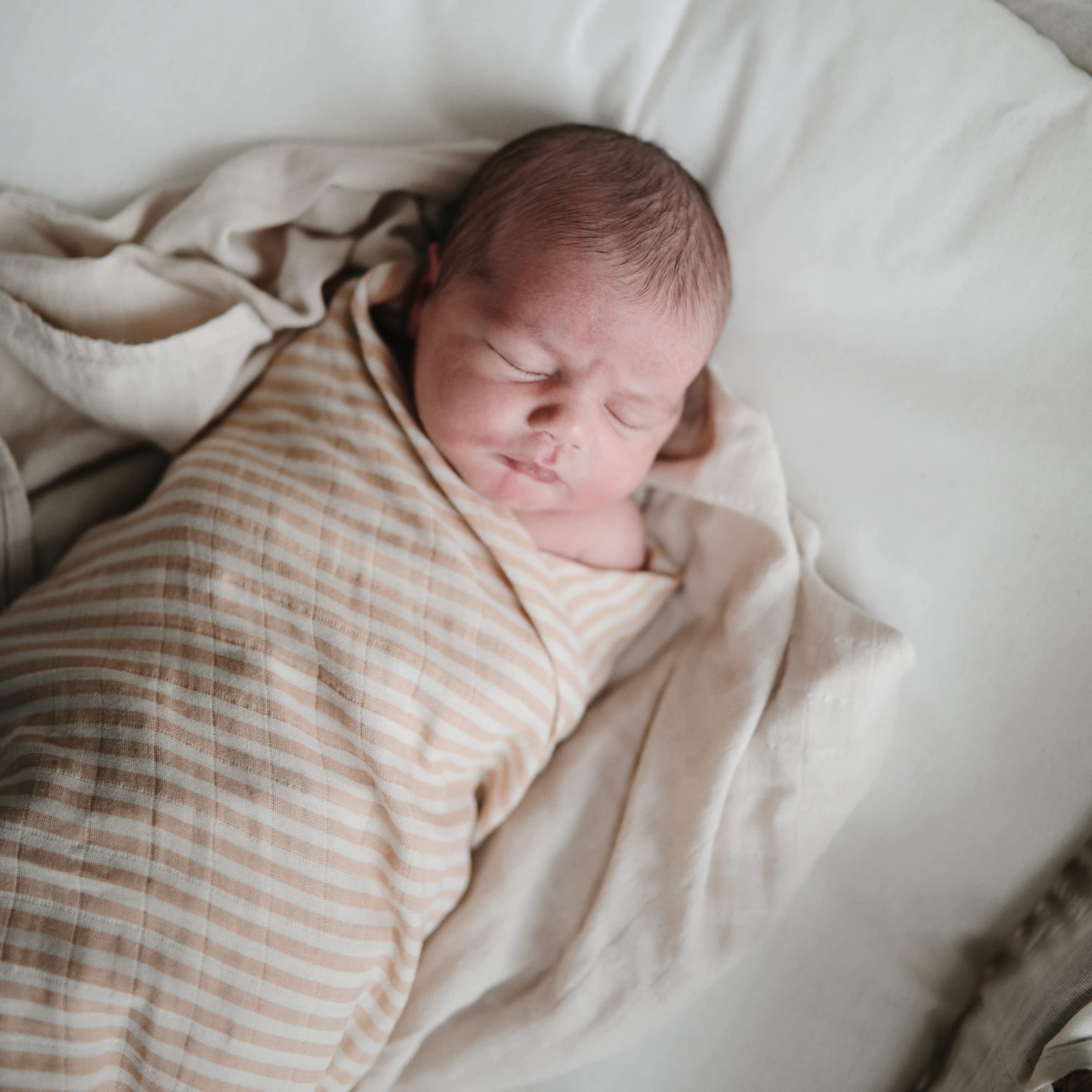 mushie Muslin Baby Swaddle Blanket | 100% Organic Cotton (Natural Stripe)