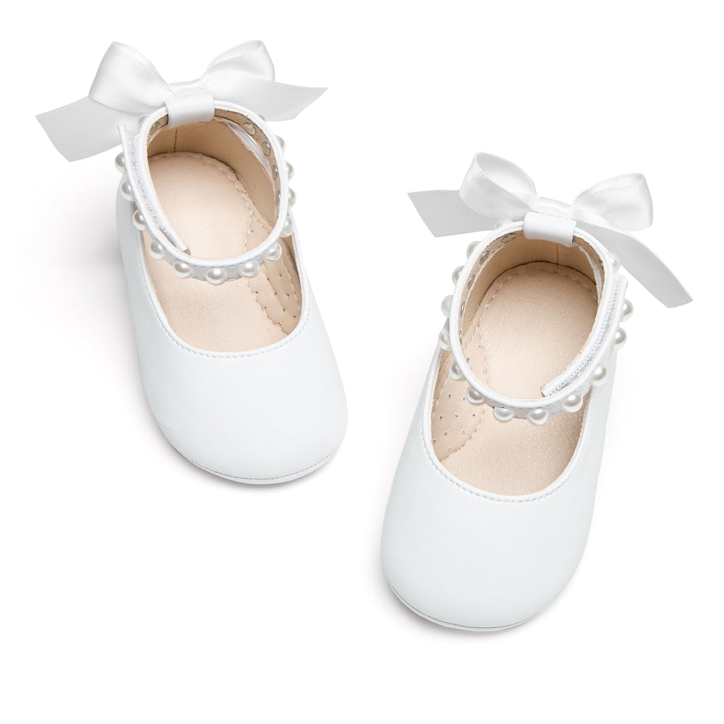 PHIRAMIN Baby Girls White Mary Jane Flats - Infant 9-12 Months Walking Shoes Soft Rubber Sole Princess Wedding