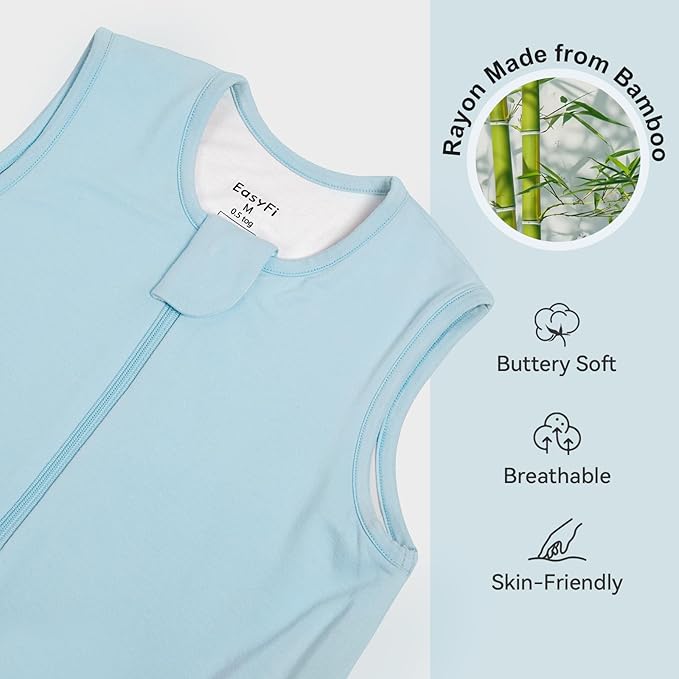 Rayon Made From Bamboo Sleep Sack 6-12 Months 0.5 Tog Ultra Soft Summer Toddler Sleep Sack with Feet 2-Way Zipper Lightweight Sleeping Bag Baby Wearable Blanket (2 Pack)-Blue & Gray