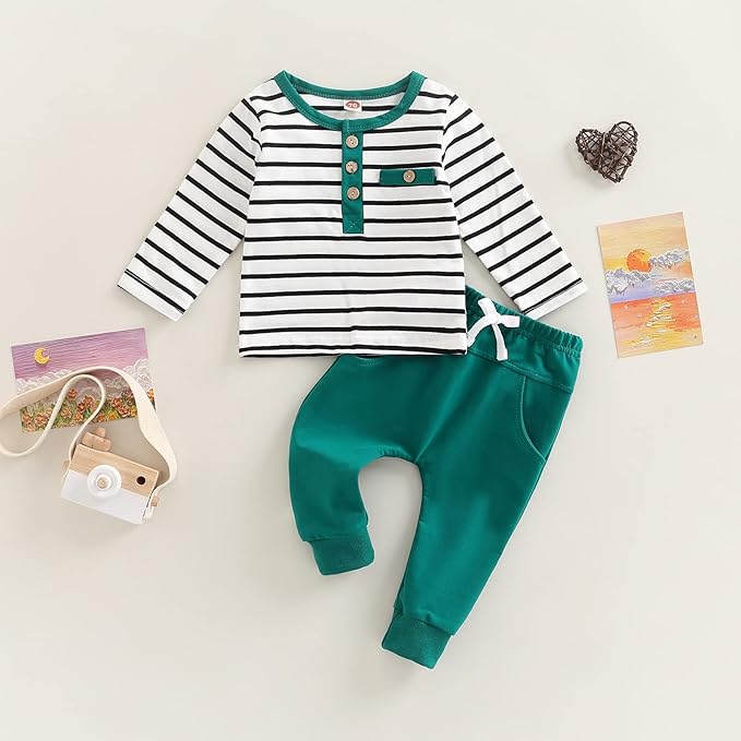 Toddler Baby Boy Clothes Solid Color Long Sleeve Crewneck Sweatshirt Top Casual Pants Set 2Pcs Fall Winter Outfits