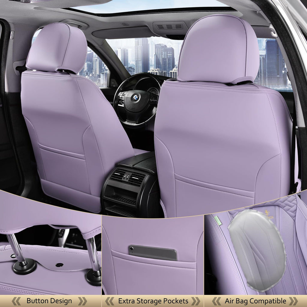 FLORICH Car Seat Covers, Leather Front Seat Cover, Purple Waterproof Seat Covers, Automotive Seat Cover 2 Pack, Luxury Universal Seat Cushion Car Seat Protector Fit for Most Cars Trucks SUVs