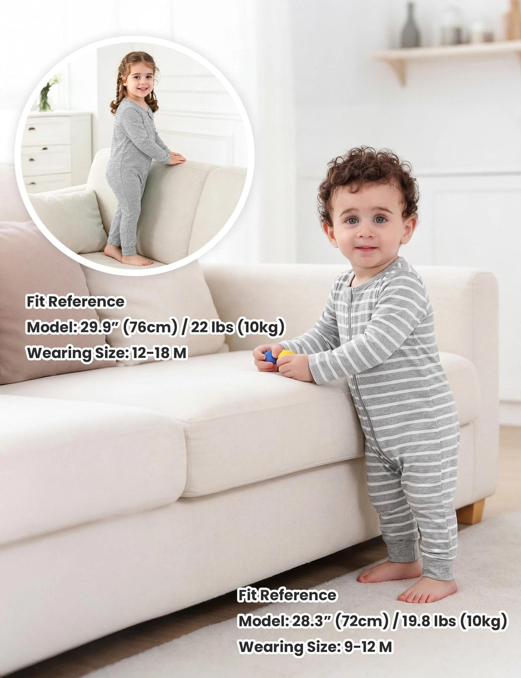 Jimonda Baby Footless Pajamas 2-Way Zipper Sleeper 0-24Months(Gray,0-3M)