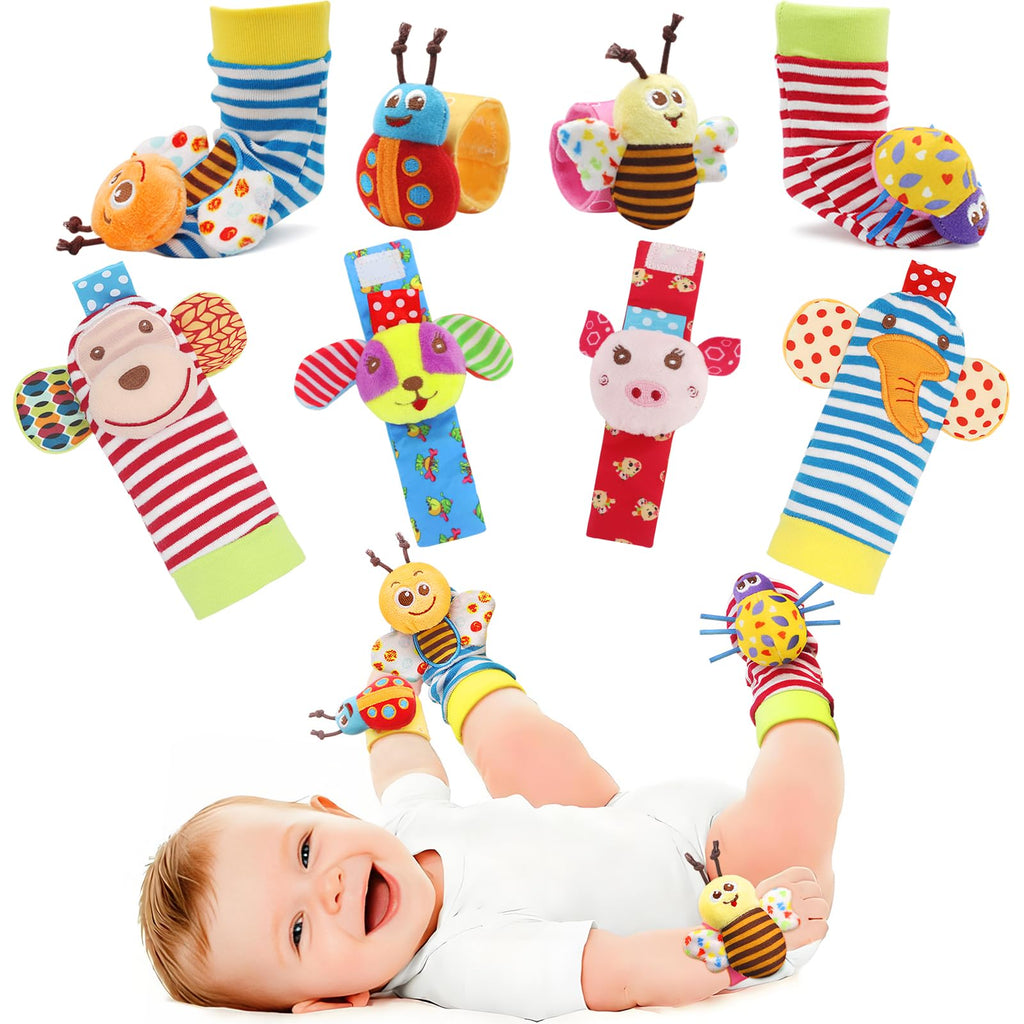 Wrist Rattles Foot Finder Rattle Toy for 0-6 Months Baby, Feet Leg Ankle Socks Arm Hand Bracelet Shaker for 6-12 Months Infant Boy & Girl, Gift Set for 0-3 Years Newborn Babies (5 pcs-F)