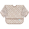 Bumkins Sleeved Bib for Girl or Boy, Baby and Toddler for 6-24 Mos, Essential Must Have for Eating, Feeding, Baby Led Weaning Supplies, Long Sleeve Mess Saving Food Catcher, Soft Fabric, Beige Check