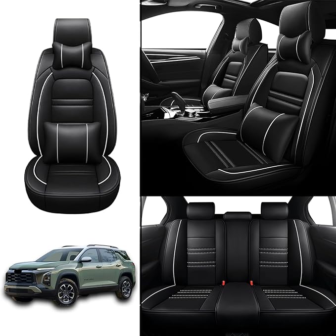 Car Seat Covers for Equinox 2005-2025 | 5-Seats Seat Covers, Waterproof Seat Protectors, Automotive Seat Covers (Full Set with Pillow,Black&White Line)