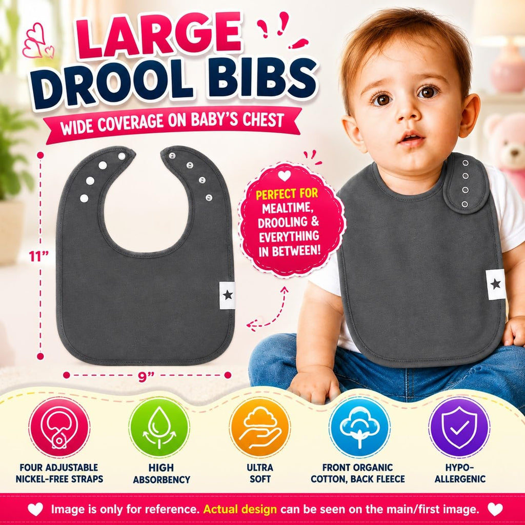KiddyStar Organic Cotton Baby Drool Bibs | Soft, Adjustable, Absorbent, Unisex Teething Bandana Bibs for Babies | 5 Pack
