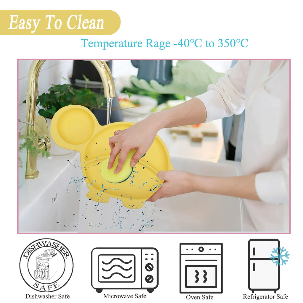 NICINGU Baby plates with Suction,Silicone Suction Plates for Baby Toddler Kids BPA Free Microwave Dishwasher Safe -Plate yellow tortoise sets