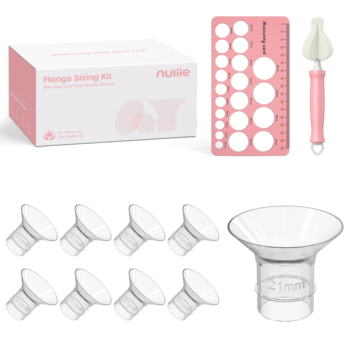 Nuliie 8PCS Silicone Flanges Insert Replacement Kit, Flange Sizing Kit 14/16/18/20mm for 24mm Flange/Shield Breast Pumps, Pumping Essential Kit for Moms