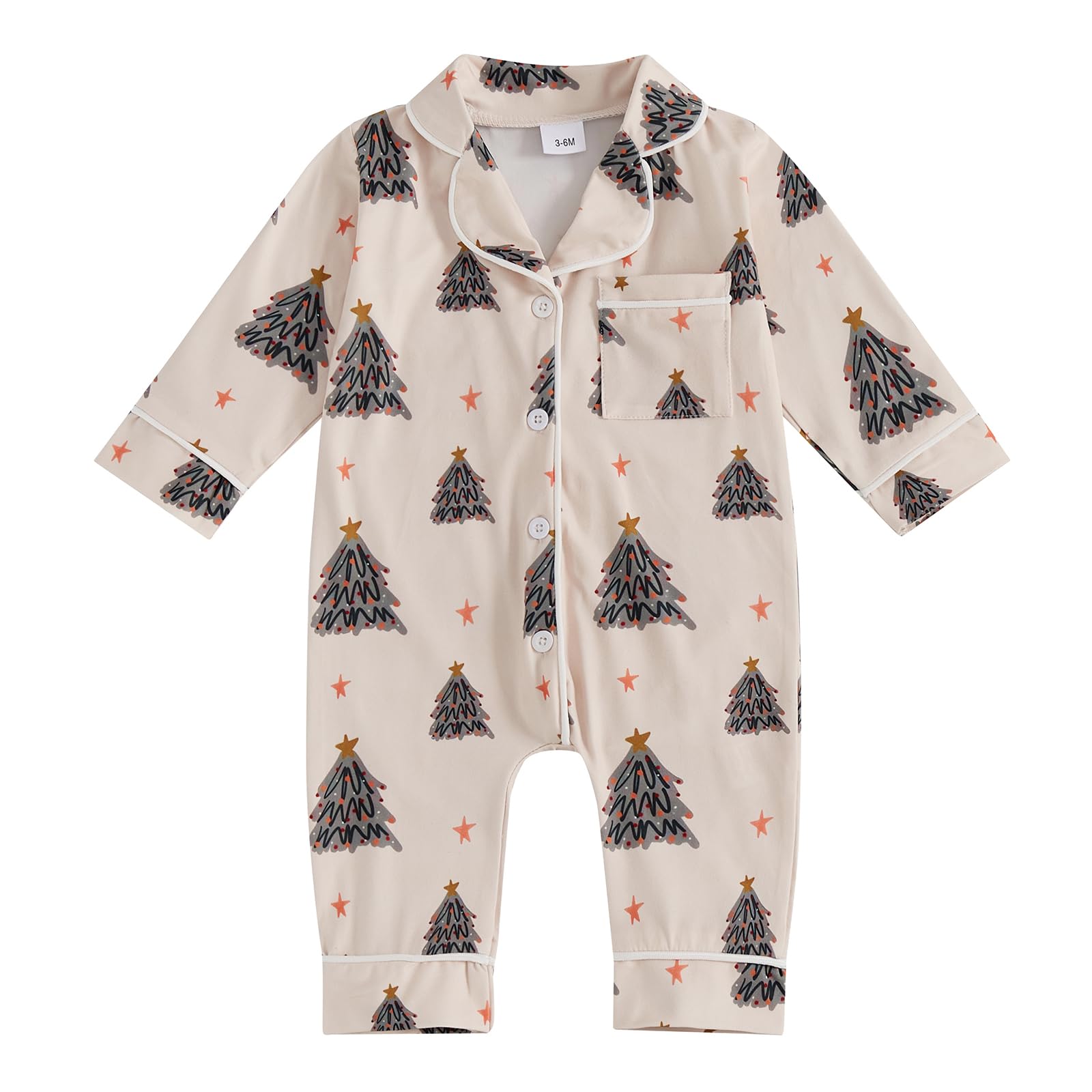 Balaflyie Baby Girl Button Down Pajamas Romper One-Piece Jumpsuit Long Sleeve Sleeper Infant Sleepwear (Christmas Tree&Cream,12-18 Months)