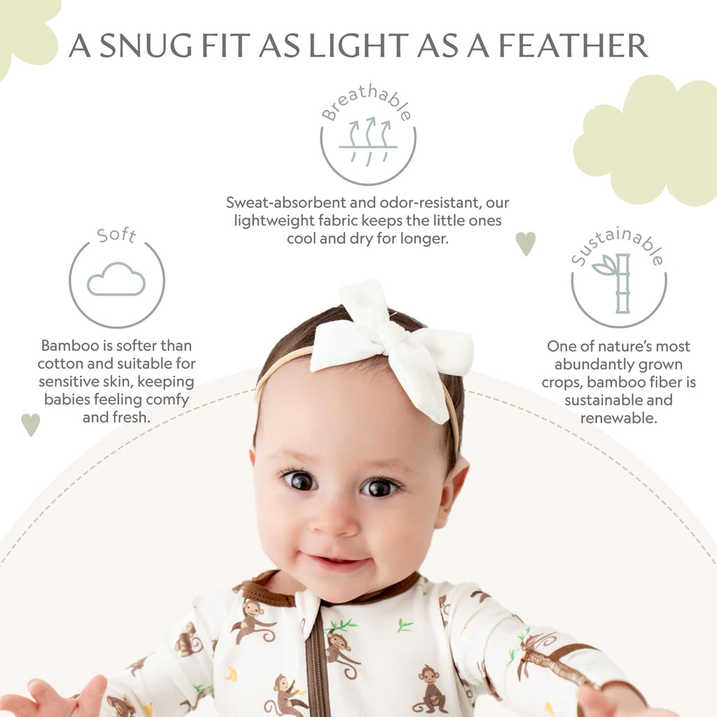 Bamboo Little Soft Baby Footie Pajamas, Monkey, 6-9 Months