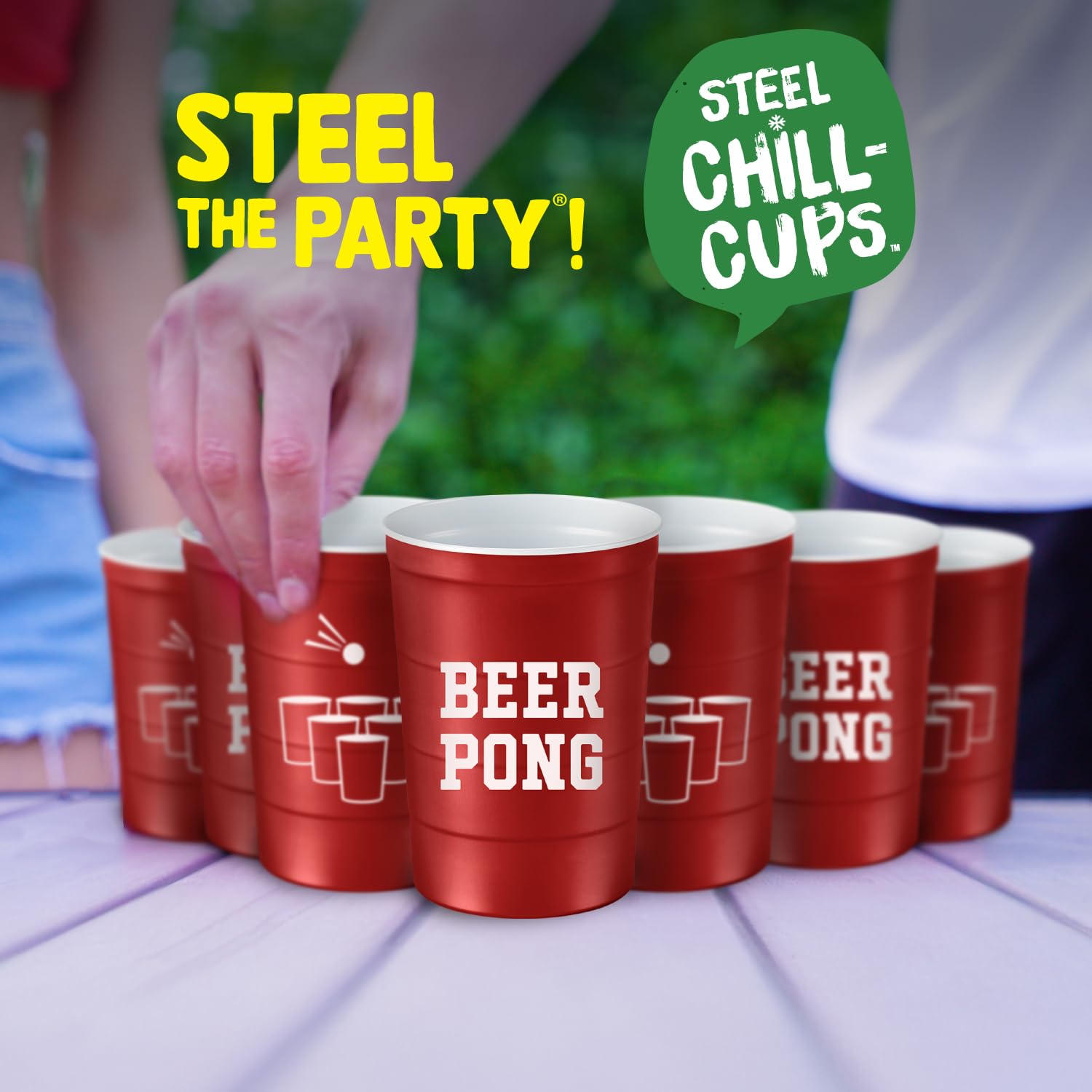 Steel Chill Cups 16 oz. Durable & Reusable Party Cups, Beer Pong, 12 Count
