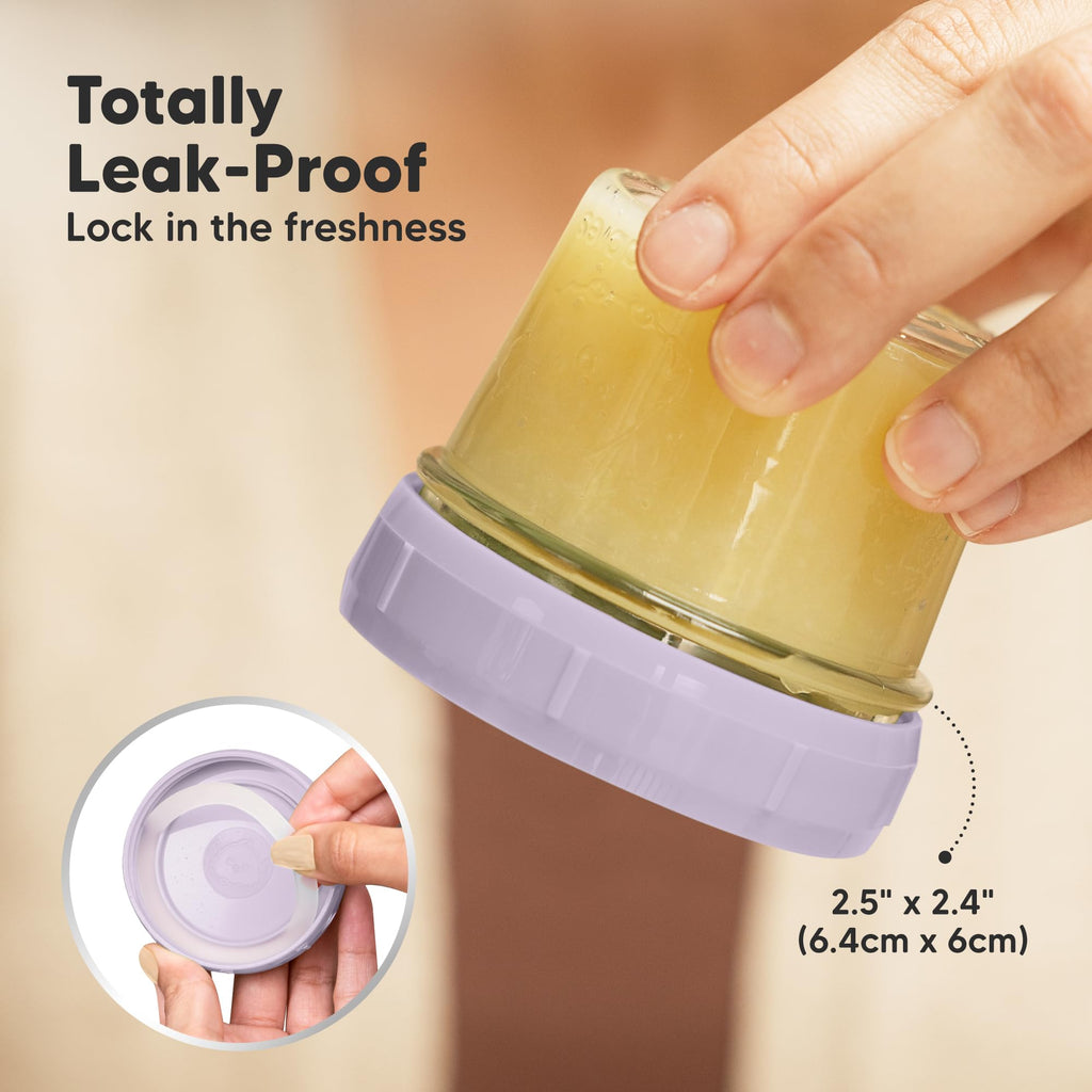 KeaBabies 12pk 4oz Glass Baby Food Containers with Lids, Leak-Proof (Lilac)