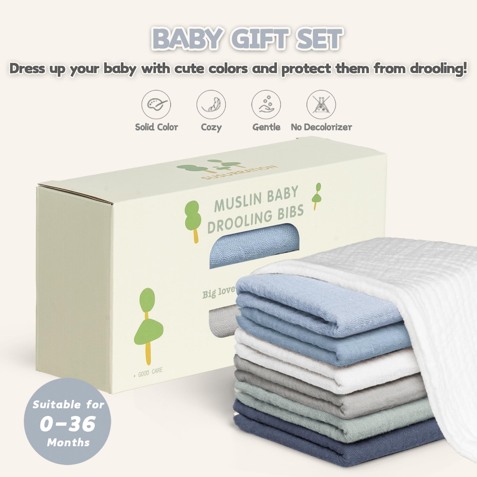 Susurration Muslin Baby Bibs 6 Pack Bandana Drool Bibs,Soft Square Adjustable Baby Drooling Bibs for Unisex Girls & Boys(Blue)