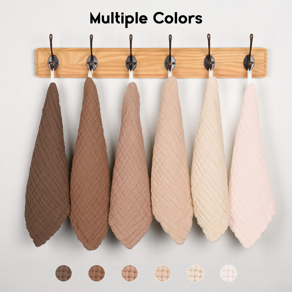 Unnivoll Muslin Burp Cloths Baby 12''X12'', Baby Washcloths 6 Pack, 100% Cotton Baby Wash Cloths Absorbent and Soft for Newborn Infants Kids Boys Girls - Gradient Brown