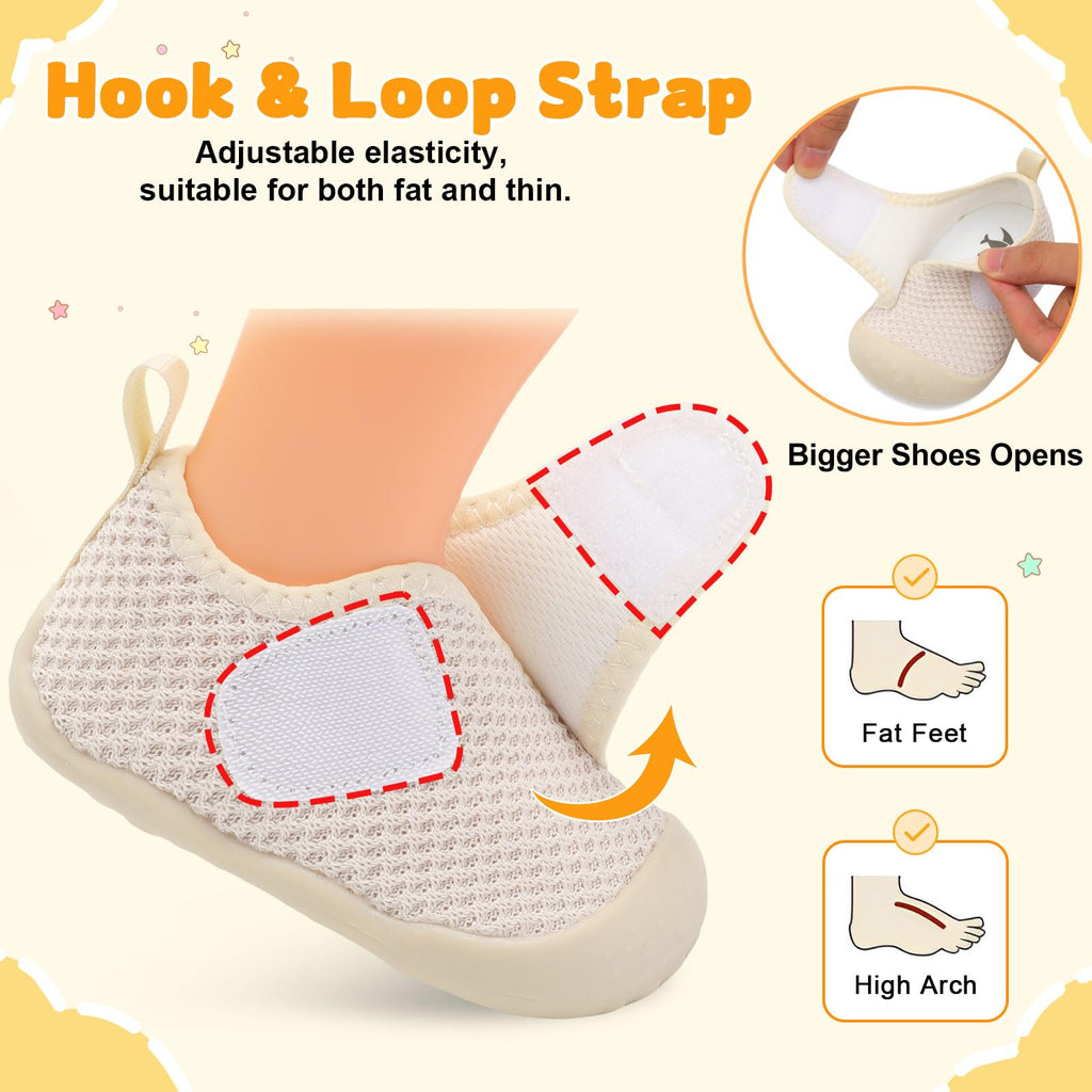 FEETCITY Infant Sneakers Baby Girls Walker Shoes Wide Baby Barefoot Shoes Slip On Infant Crib Shoe Lightweight Beige