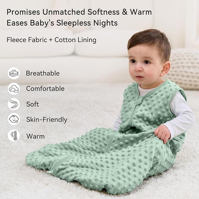 Fleece Baby Sleep Sack 18-24 Months with Plush Dots 1.5 Tog Baby Wearable Blanket with 2-Way Zipper Warm Sleeping Sack for Toddler Infant - XLarge, Forest Green