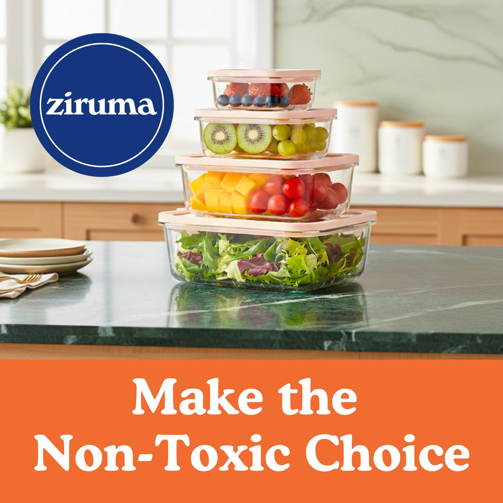 Non-Toxic Glass Food Containers with Lids, 4-Pack, Multi-Size, Beige