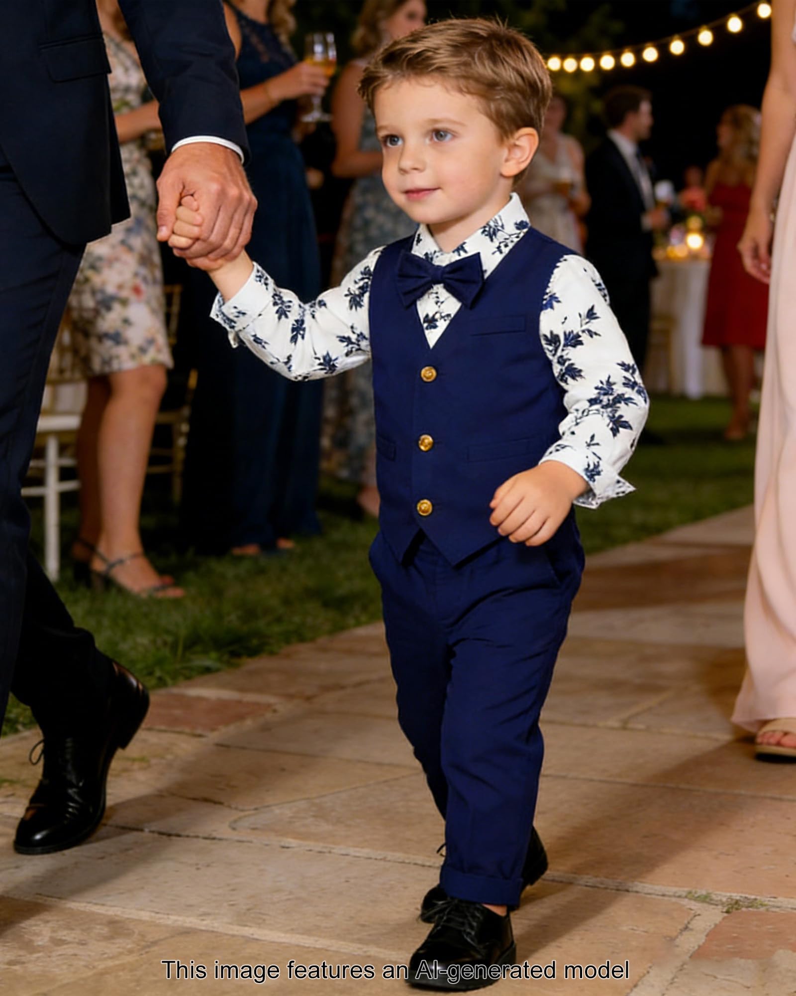 SANGTREE Boys Cotton Linen Formal Suit Floral Navy 3-4T=Tag 120