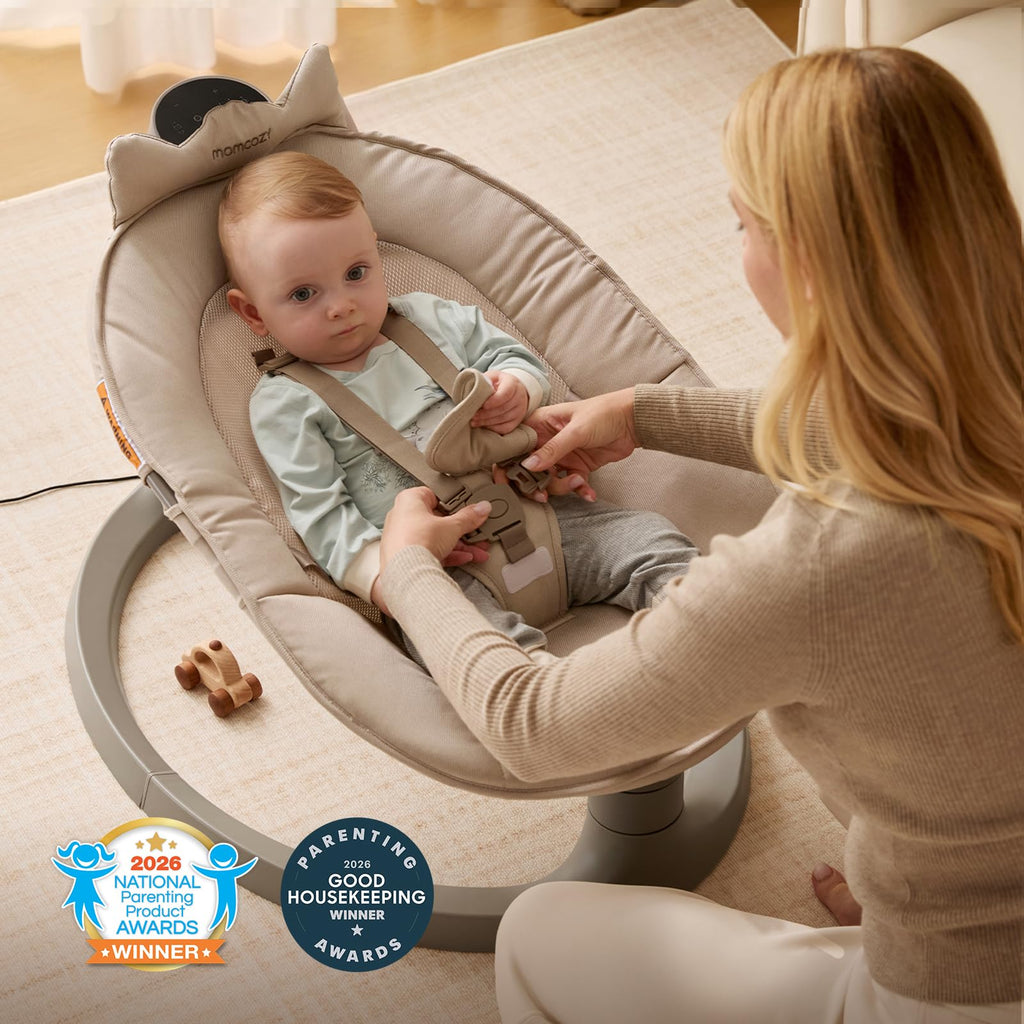 Momcozy 2-in-1 Electric Baby Swing, Dual-Arm Support System, Khaki