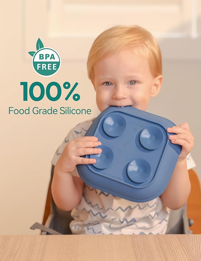 BABELIO Suction Plates for Baby and Toddler, 100% Food Grade Silicone, BPA Free, Dishwasher & Microwave Safe, with 4 Suction Cups, Stackable, 3 Pack