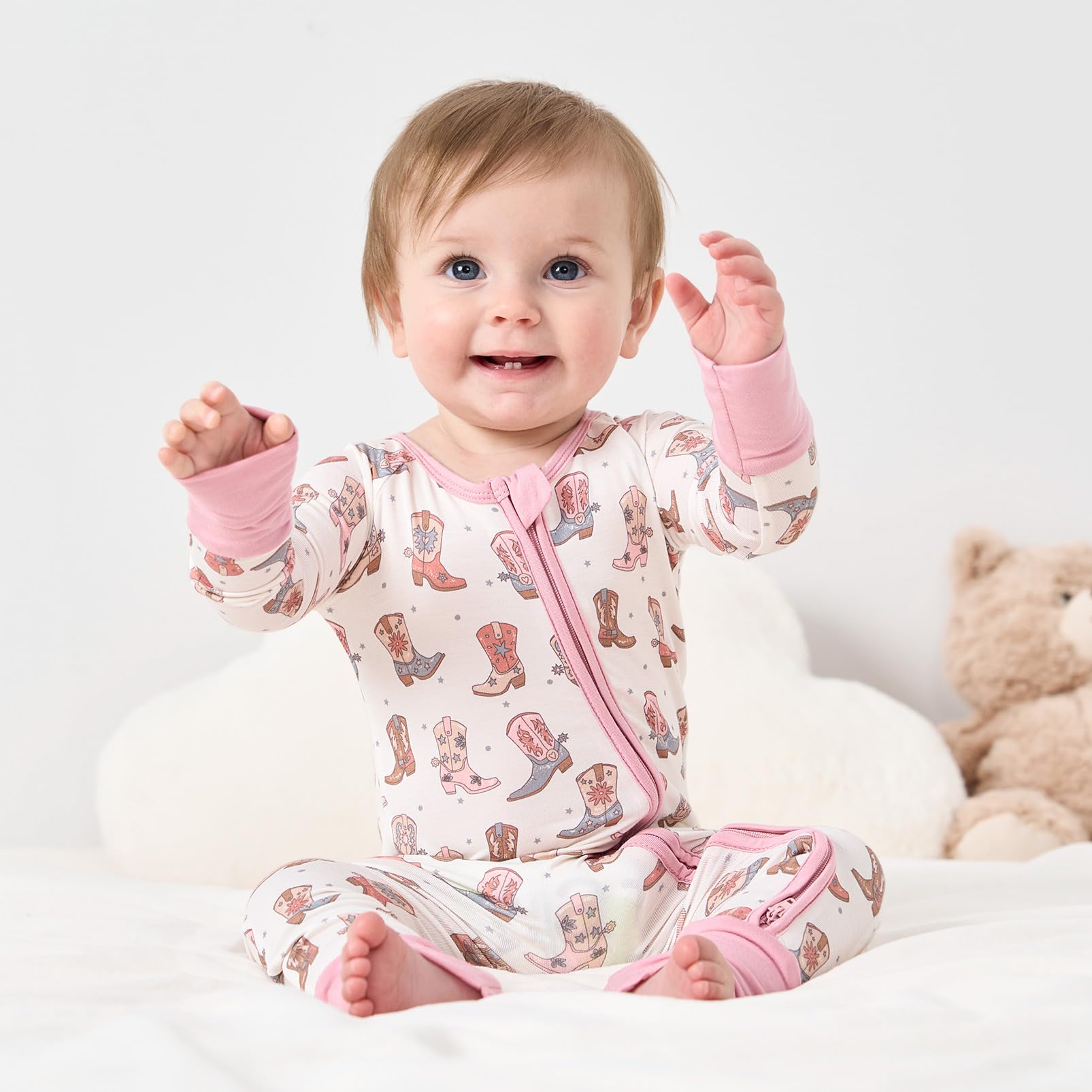 pureborn Baby Girl Sleeper Viscose from Bamboo Footies Pink Boot 18-24M