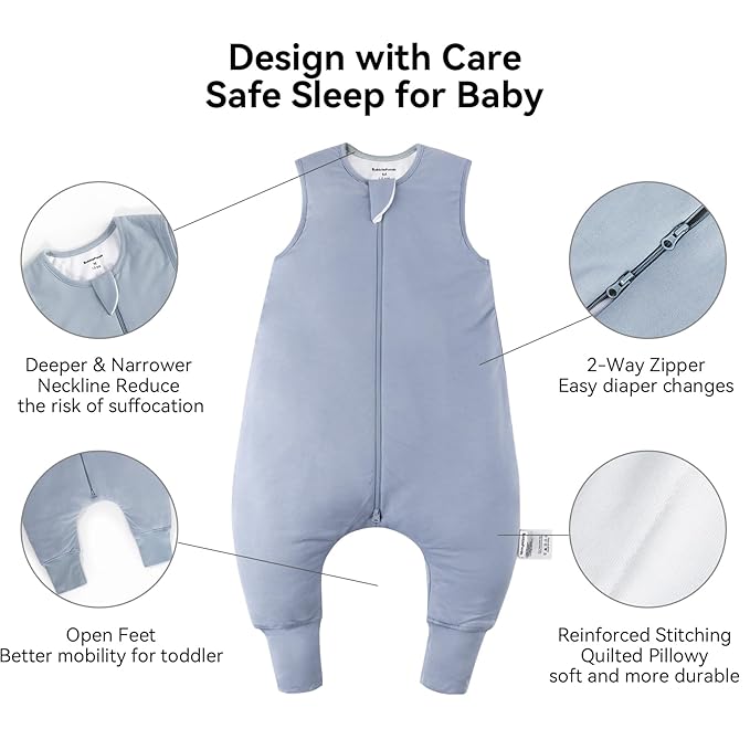 Rayon Made from Bamboo Toddler Sleep Sack with Feet 6-12 Months 1.0 Tog Ultra Soft Toddler Sleeping Sack Baby Sleep Bag Walker Quilted Wearable Blanket with Legs 2-Way Zipper Lightweight