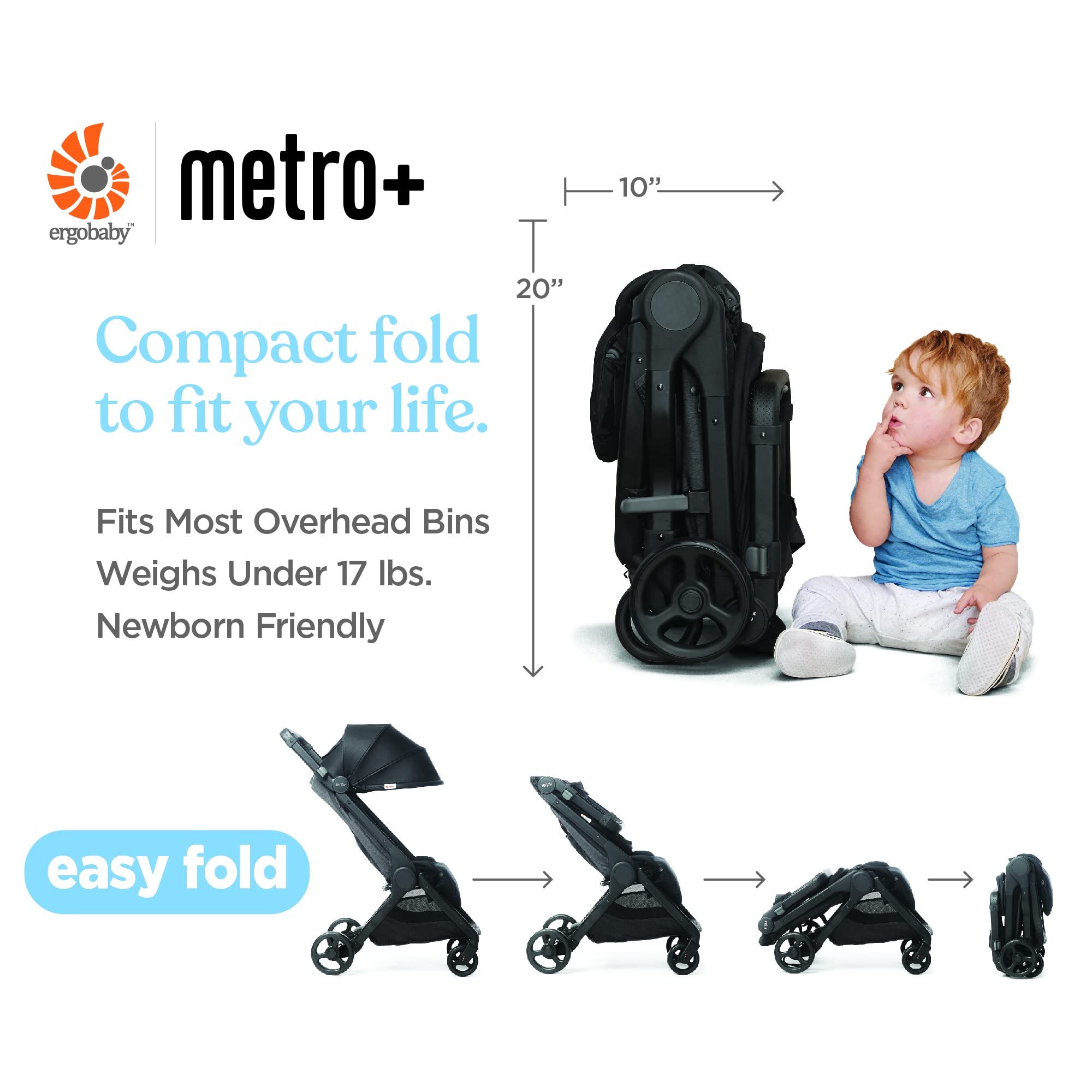Ergobaby Metro+ Compact Baby Stroller, Lightweight Umbrella Stroller