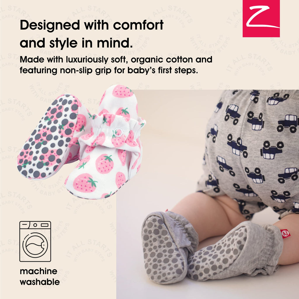 Zutano Unisex Organic Cotton Baby Booties With Gripper Soles, Strawberries, 12M