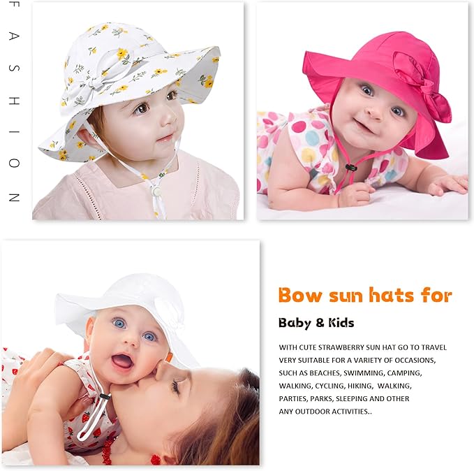 Baby Girl Sun Hat with UPF 50+ Outdoor Adjustable Beach Hat with Wide Brim Bucket Hats