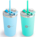 PopYum 13oz Insulated Stainless Steel Kids' Cups, Blue, Green, 2-Pack