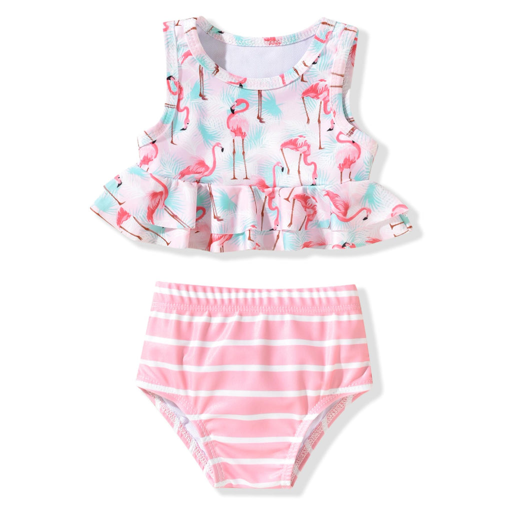 3-6 Months Baby Infant Girls Swimsuit Flamingo Ruffle Bathing Suit Bikini Swimming Suit Swimwear Beach Wear Two Piece