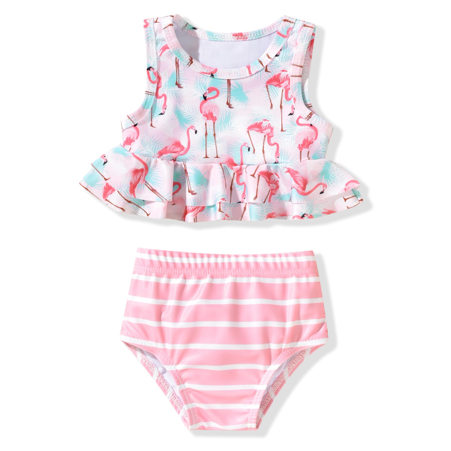 3-6 Months Baby Infant Girls Swimsuit Flamingo Ruffle Bathing Suit Bikini Swimming Suit Swimwear Beach Wear Two Piece
