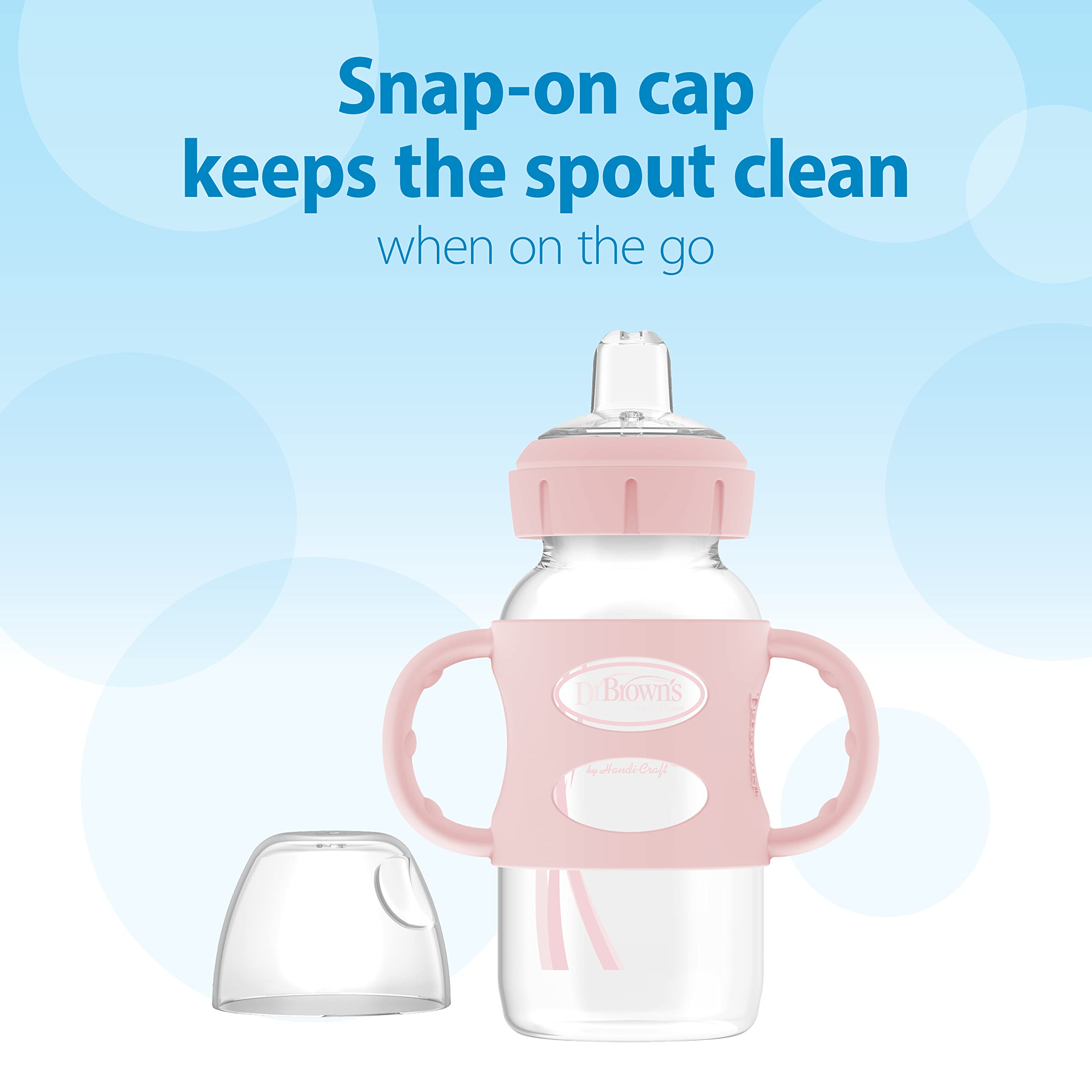 Dr. Brown's Milestones Wide-Neck Sippy Spout Bottle with Silicone Handles 9 oz/270 mL, Pink, 1-Pack