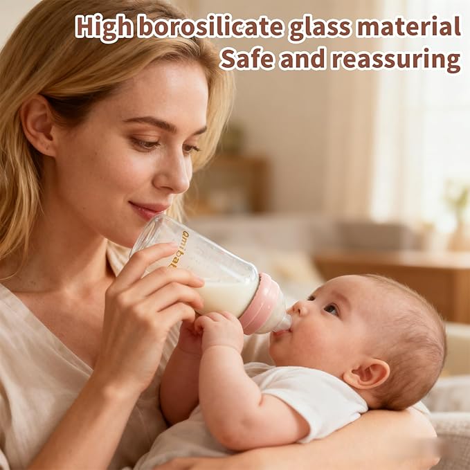 Breast Milk Storage Bottles 240ml 8oz BPA-Free Leak-Proof Baby Bottle for Breastmilk Storage Wide Neck Bottles with Screw Ring Sealing Disk Breastfeeding (Pink, 240ml-2Packs)