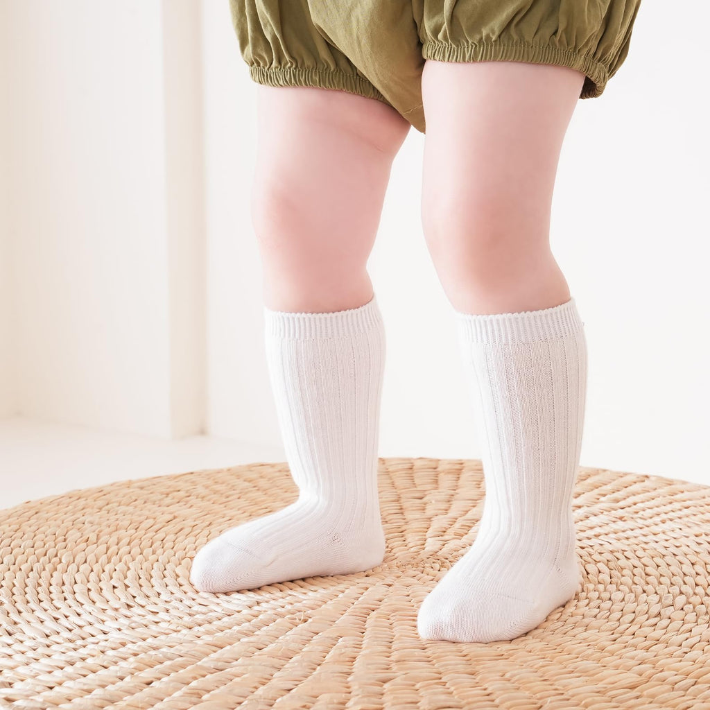 Zumou Toddler Knee High Socks Non Slip Anti Skid Baby Boy Girls Seamless Long Stockings (US, Age, 1 Year, 3 Years, 4 Pairs White)
