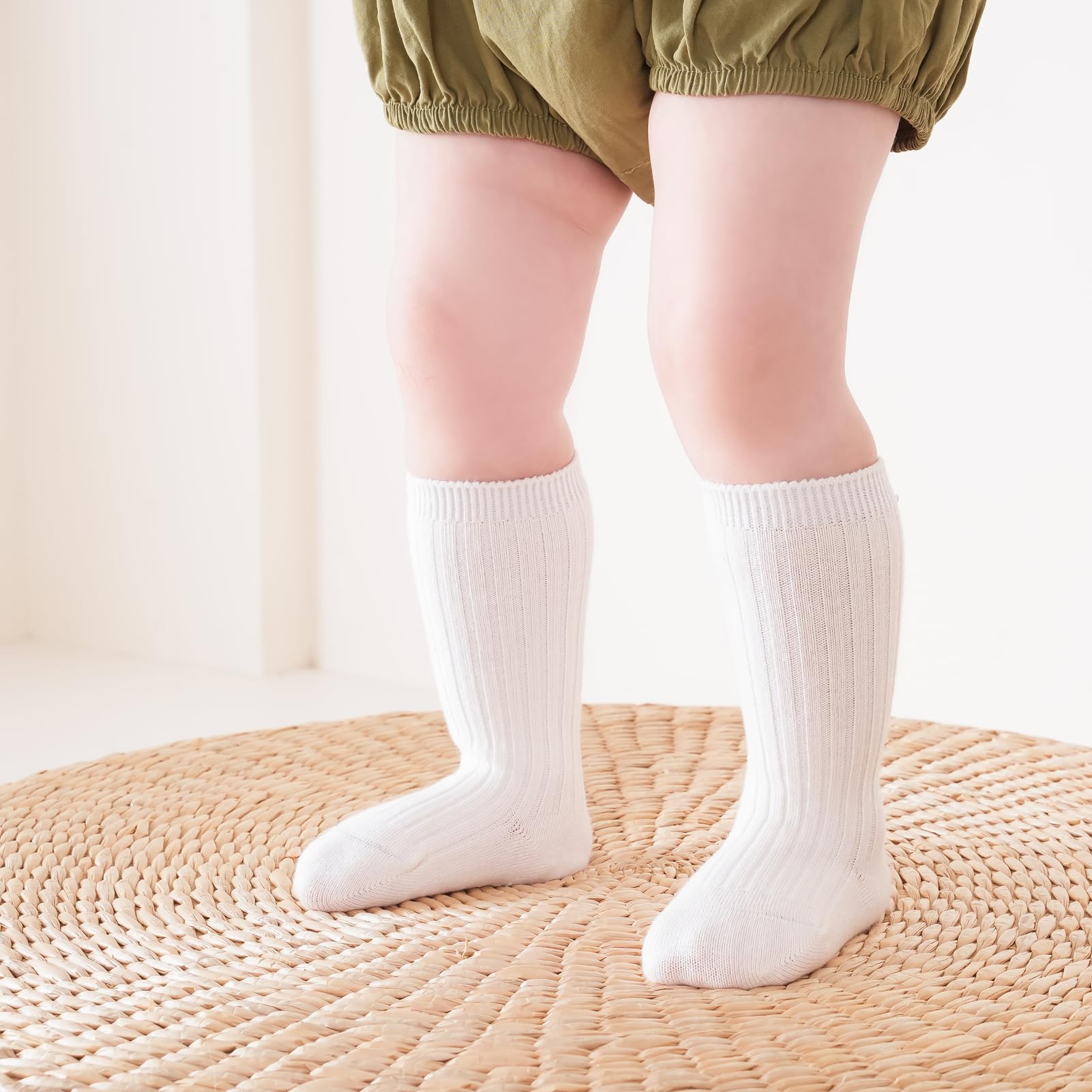 Zumou Toddler Knee High Socks Non Slip Anti Skid Baby Boy Girls Seamless Long Stockings (US, Age, 1 Year, 3 Years, 4 Pairs White)