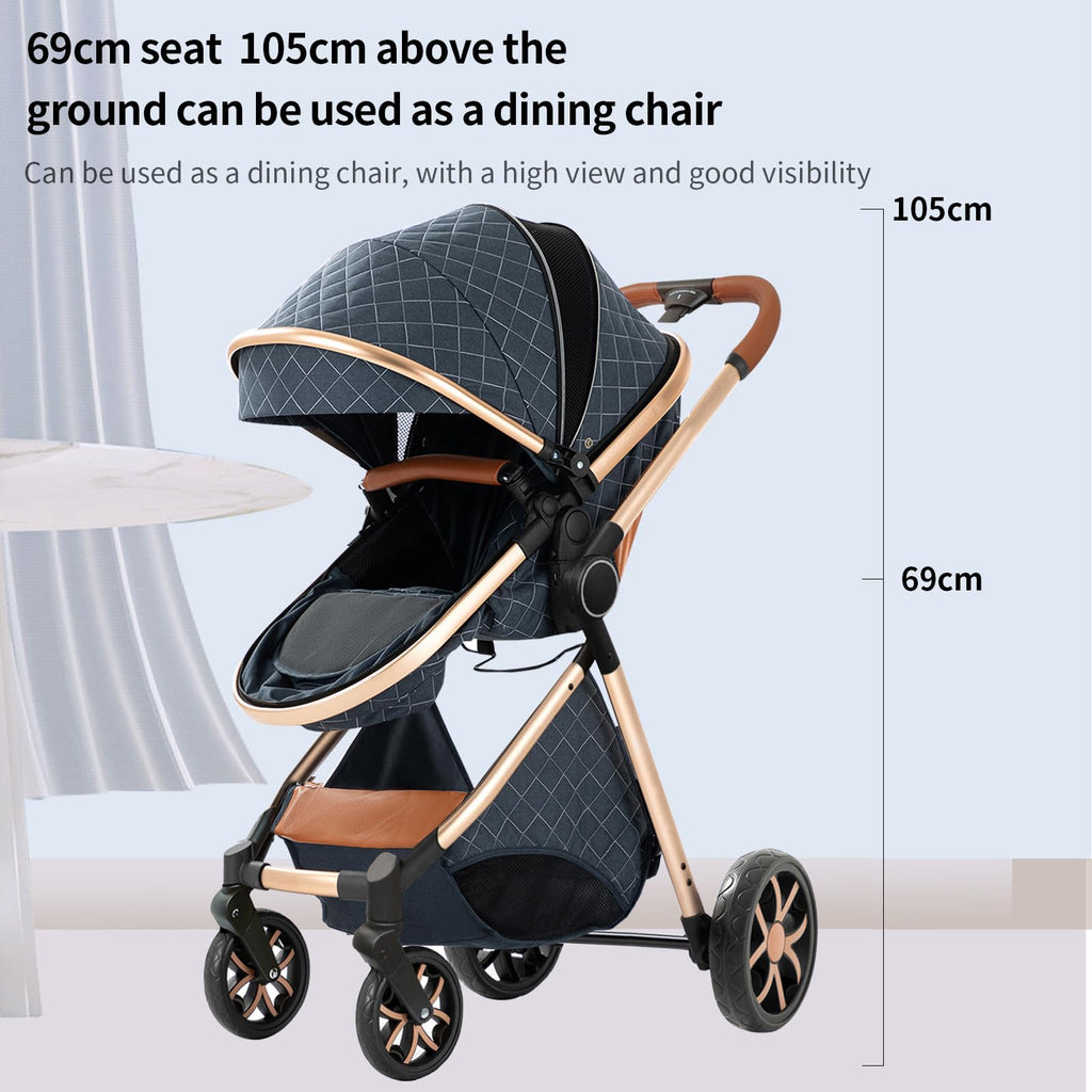 Doraystar 2 in 1 Baby Stroller with Bassinet Mode, Reversible Infant Pram, One-Click Folding, Newborn Travel Stroller, Convertible Toddler Standard Pram Carriage (X2US-Blue)