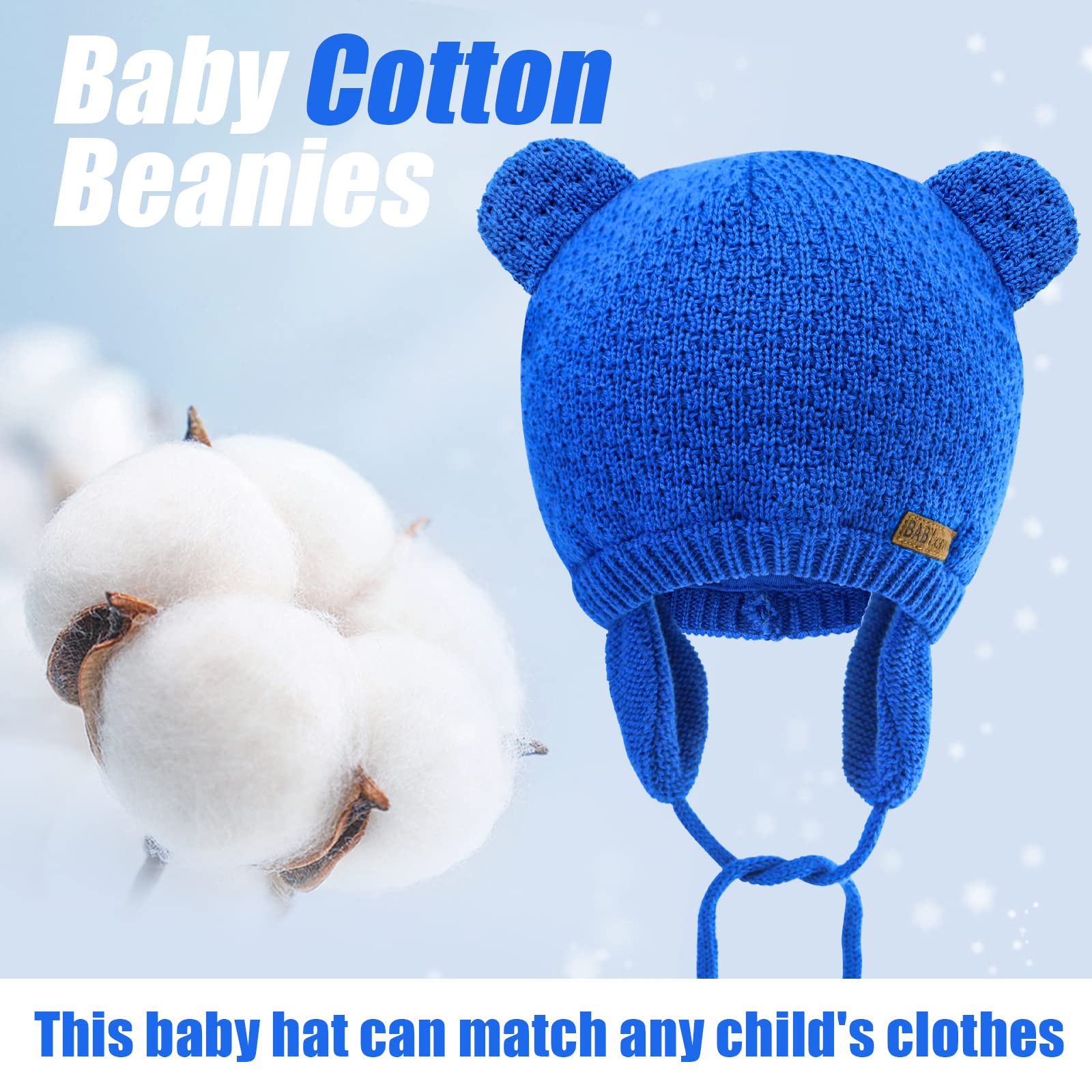BAVST Baby Beanie Hat for Winter with Earfalp Cute Bear Kids Toddler Girls Boys Warm Knit Cap 0-2Years