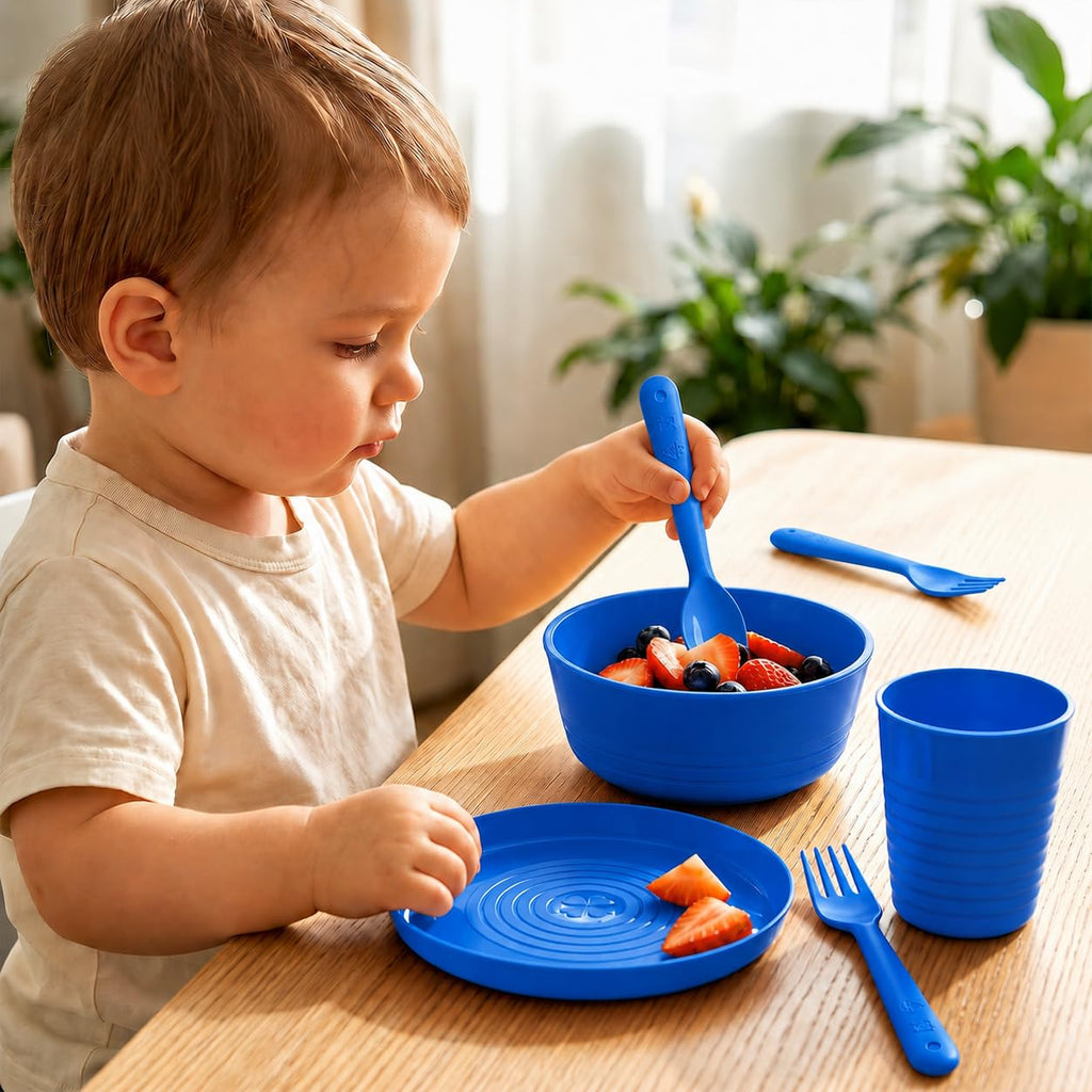 Muulaii 12 Pcs Kids Forks and Spoons, Plastic Kids Utensils Set, Blue
