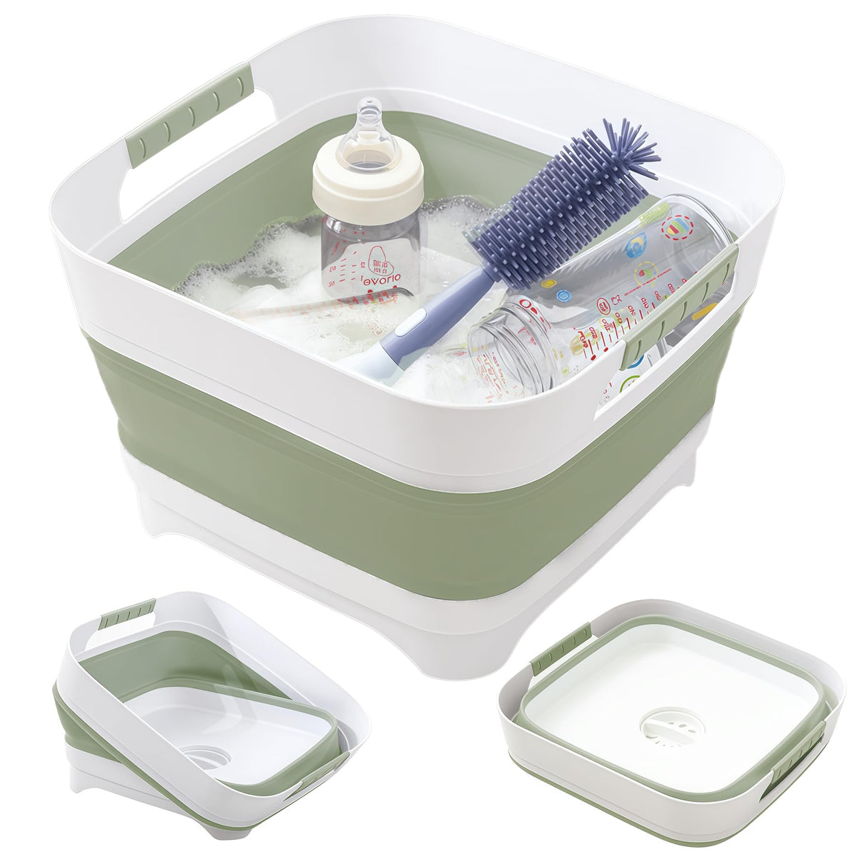 Collapsible Wash Basin for Baby Bottles - 2.4 Gallons Portable Wash Bin for RV Camping Sink, Space-Saving Dish Tub.Laundry & Utility Room Sinks (Pink)