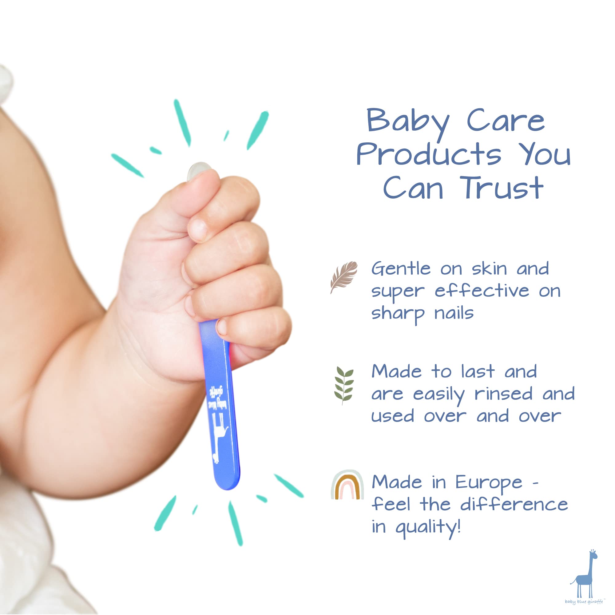 Baby Nail File by baby blue giraffe- Premium European Glass Nail File for Newborns and Babies, Gentle and Effective Alternative to Nail Clippers and Nail Scissors