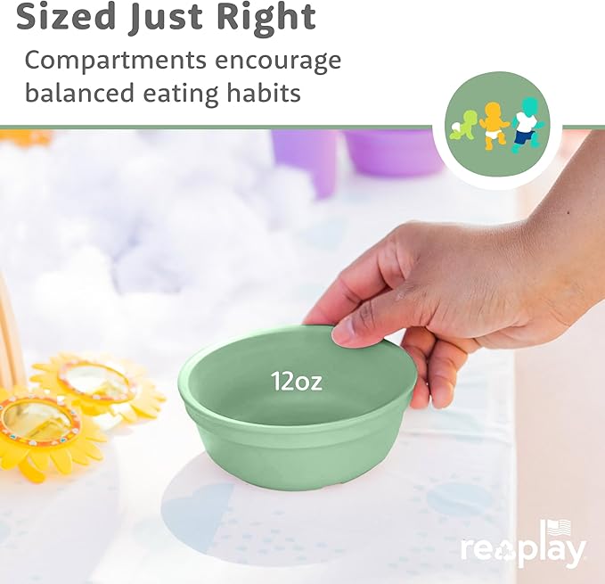 Re-Play 12 oz. Toddler Bowls Set of 4 - Kids Deep-Walled, Durable & Reusable Snack and Meal Bowls, Dishwasher & Microwave Safe, BPA-Free, Made in USA from Recycled Plastic, Desert Roses