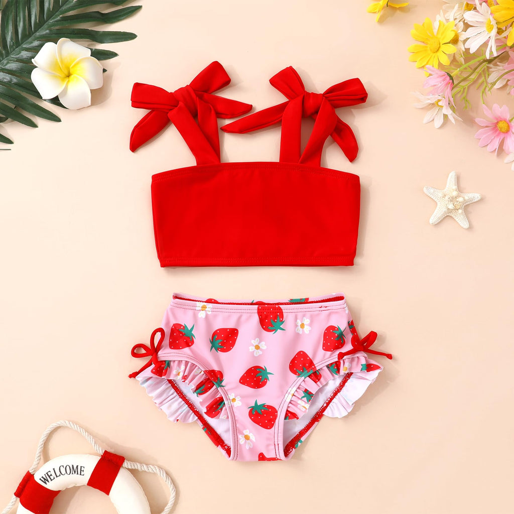 MAMAMI Toddler Swimsuit Girl Color Block Stripe Two Pieces Swimwear Baby Girl Summer Beach Bathing Suits