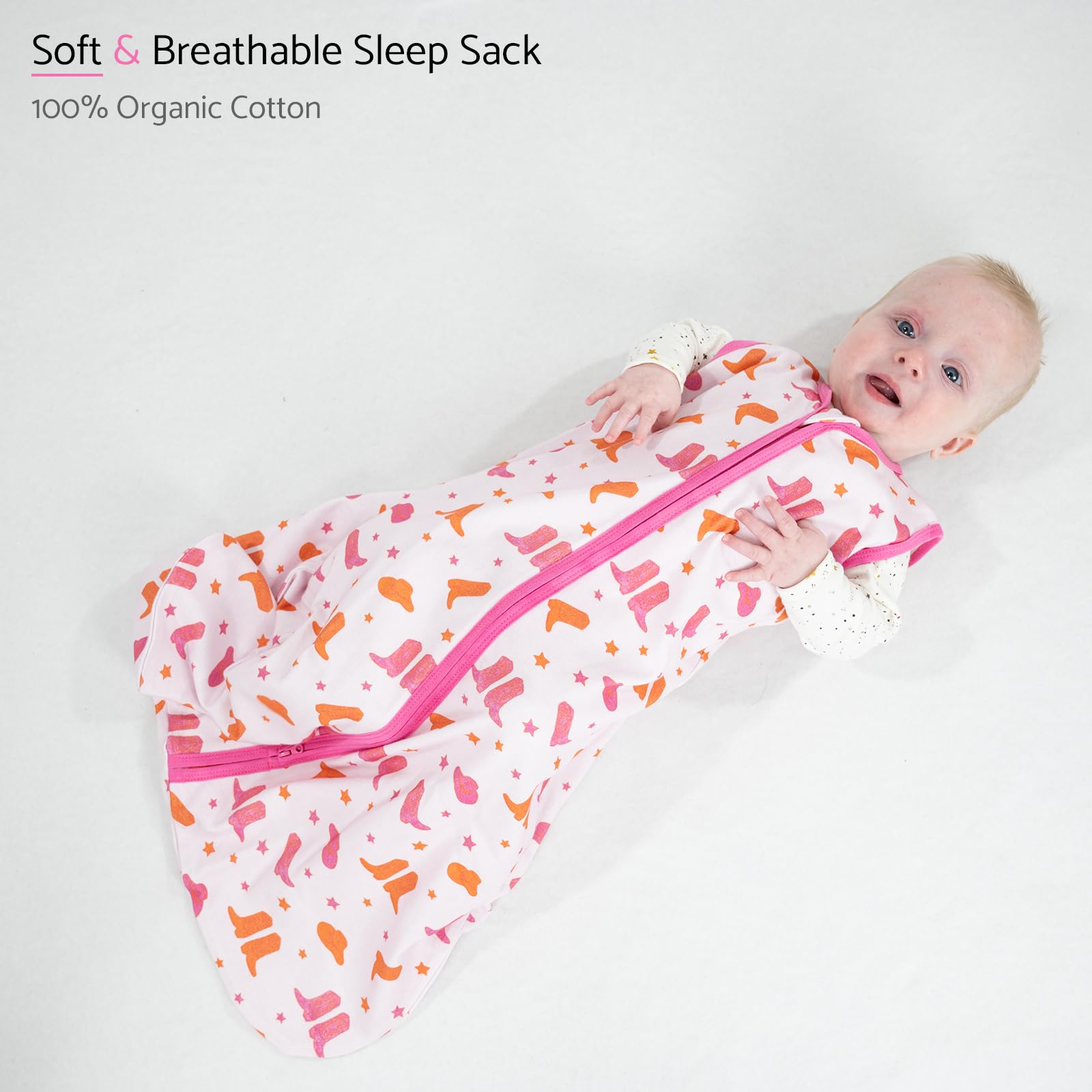 LollyBanks Baby Sleep Sack 0-6 Months for Girls, 100% Cotton Newborn Swaddle Sack with 2-Way Zipper, Soft and Airy Toddler Sleeping Bag, Newborn Essentials (Pink Boot Print)