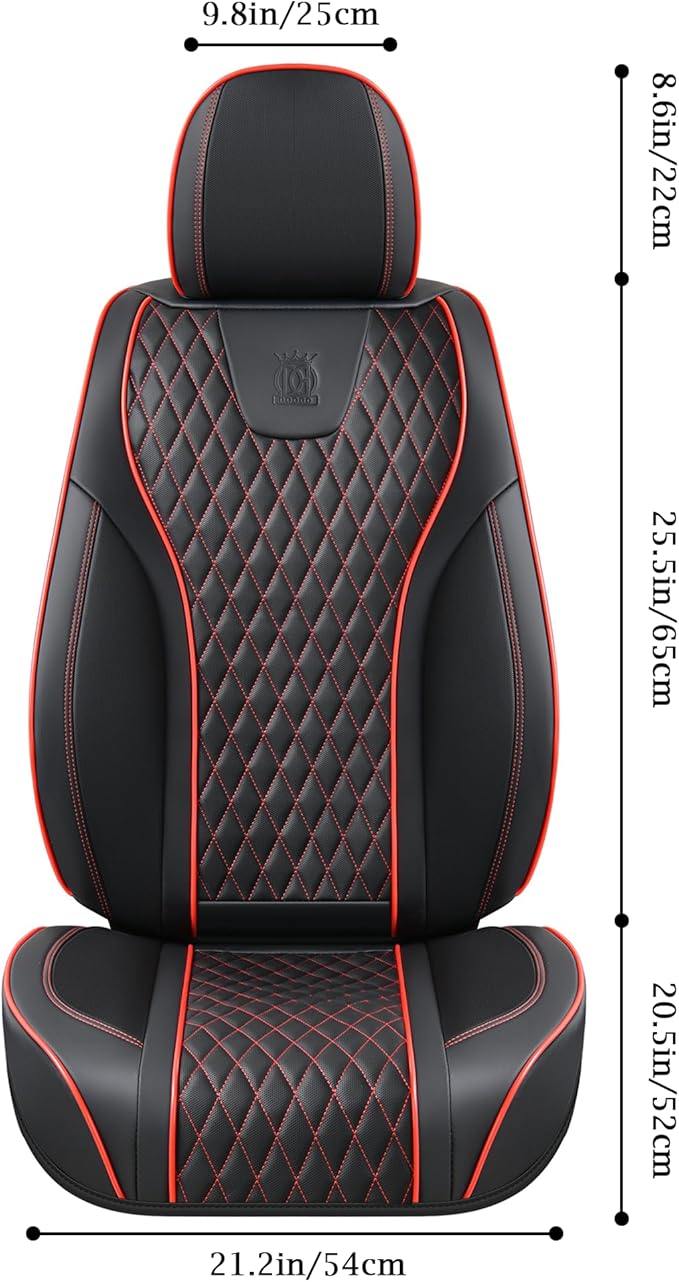 Doogo SeatCovers Full Set, Leather SeatCovers, Waterproof 5 Seats Black and Red Driver SeatCovers, Car Seat Protector Accessories Fit for Most Vehicles