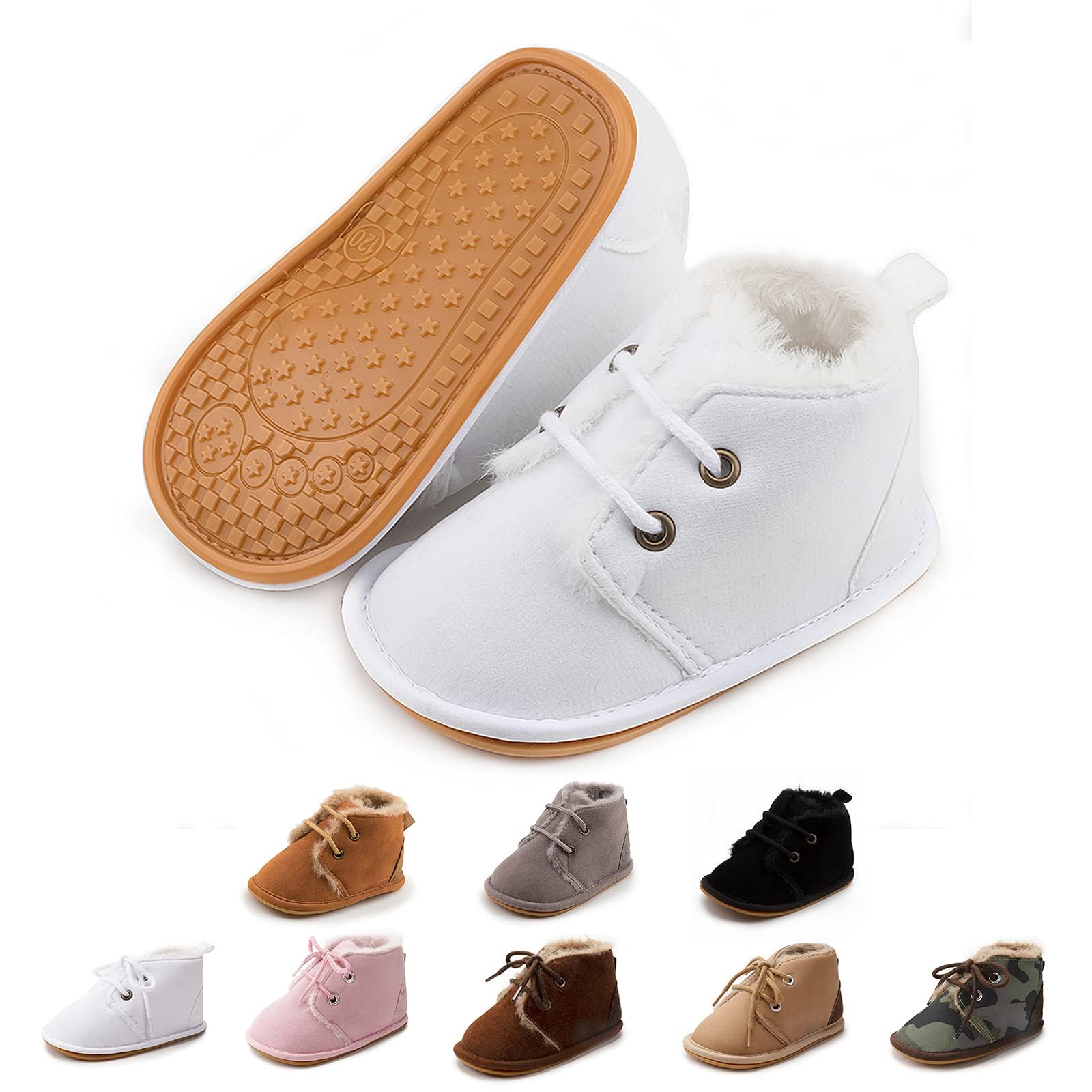 Zoolar Baby Unisex Warm Snow Boots Newborn Leather Fur Lace Up Ankle Anti-Slip Rubber Texture Sole Toddler Prewalker Winter Crib Shoes