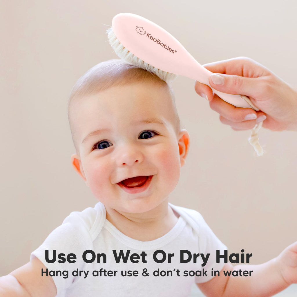 Wooden Baby Hair Brush for Toddler, Infant Cradle Cap (Blush, Regular)