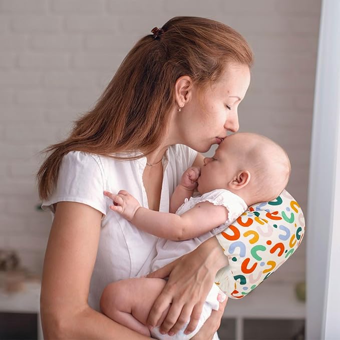 Nursing Arm Pillows for Breastfeeding,Baby Feeding Arm Pillow Portable and Washable for Travel, Soft Cotton Ergonomic Bottle Nursing Essentials（Rainbow）