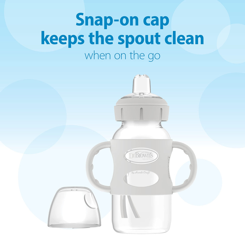 Dr. Brown's Wide-Neck Sippy Spout Bottle with Handles, Green & Gray, 2-Pack